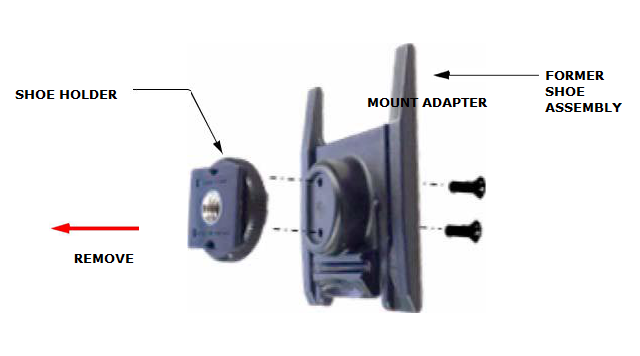 remove shoe holder-two +KM2×6 screws – from the former shoe mount adapter assembly.