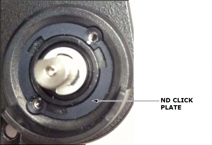 Position new ND click plate, with C chamfer planes over screw holes.
