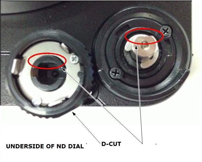 Install new ND dial assembly, fitting the D-cut under the ND dial assembly with D-cut of the shaft.